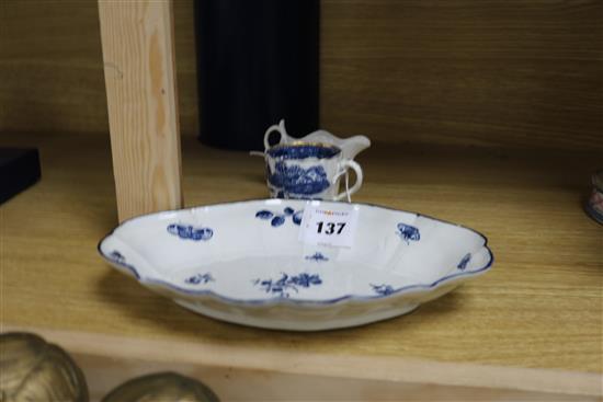 A Worcester blue and white dish, a small sauceboat and a coffee cup